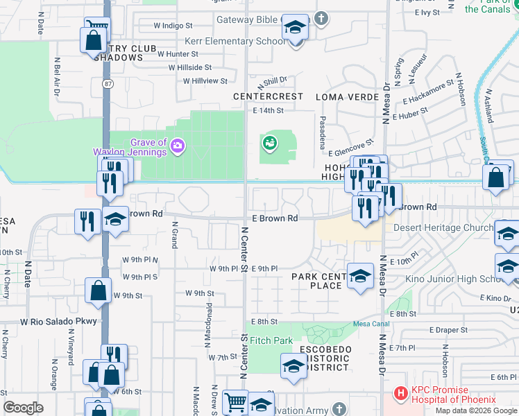 map of restaurants, bars, coffee shops, grocery stores, and more near in Mesa