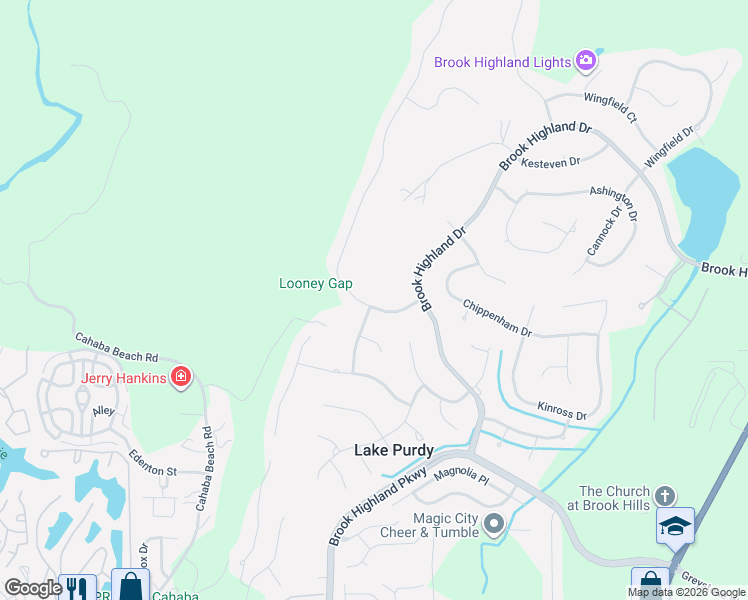 map of restaurants, bars, coffee shops, grocery stores, and more near 2021 Brook Highland Ridge in Birmingham