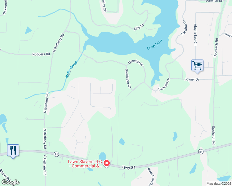 map of restaurants, bars, coffee shops, grocery stores, and more near 228 Flower Lane in McDonough