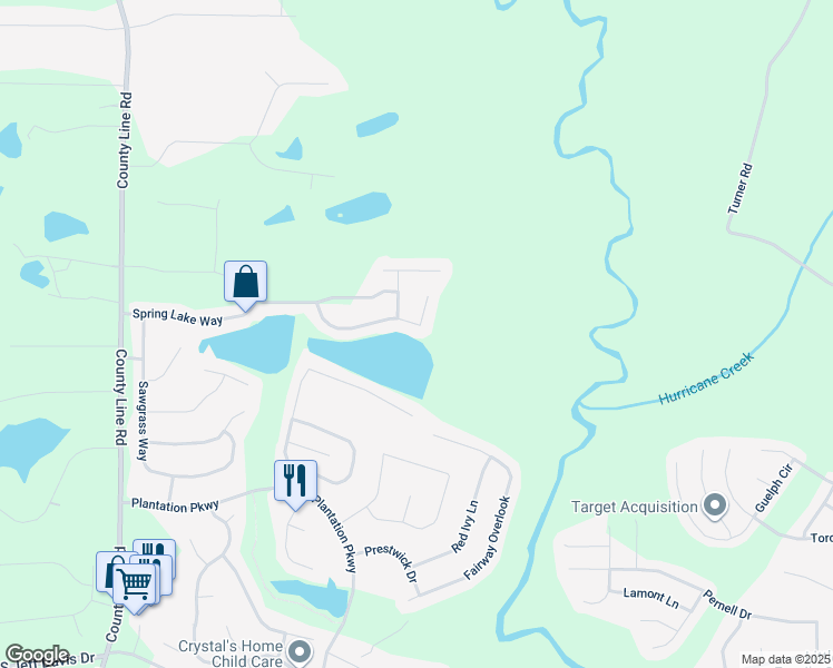 map of restaurants, bars, coffee shops, grocery stores, and more near 97 Waters Edge Way in Fayetteville