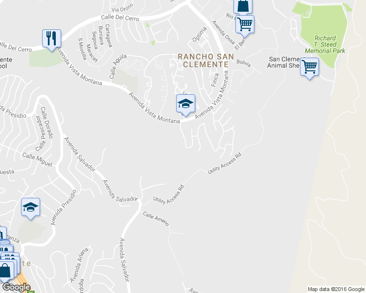 map of restaurants, bars, coffee shops, grocery stores, and more near 30 Santa Clara in San Clemente