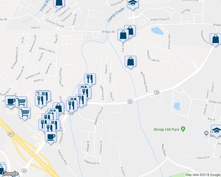 map of restaurants, bars, coffee shops, grocery stores, and more near 125 Prity Court in McDonough