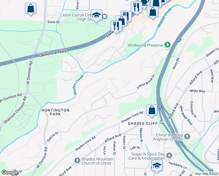 map of restaurants, bars, coffee shops, grocery stores, and more near 948 Shades Glen Drive in Birmingham