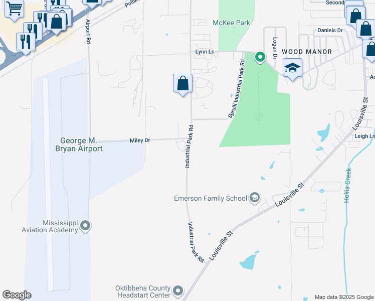 map of restaurants, bars, coffee shops, grocery stores, and more near 409 Industrial Park Road in Starkville