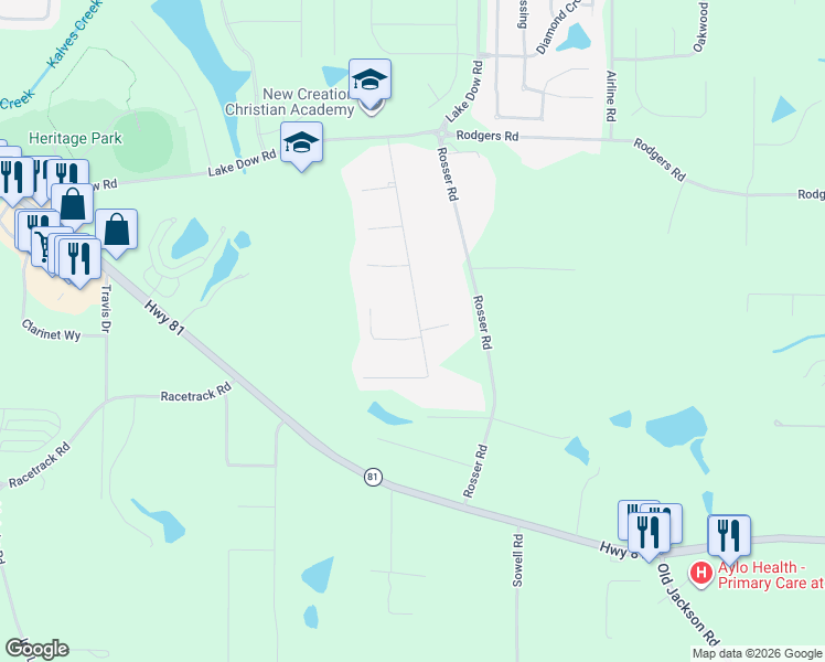 map of restaurants, bars, coffee shops, grocery stores, and more near 5 Tanglewood Court in McDonough