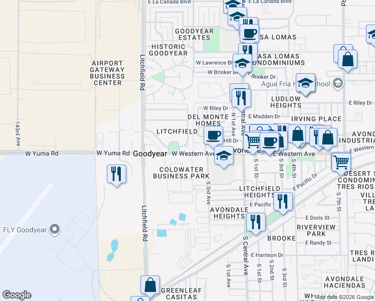 map of restaurants, bars, coffee shops, grocery stores, and more near 401 South 4th Avenue in Avondale