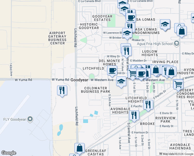 map of restaurants, bars, coffee shops, grocery stores, and more near 401 South 4th Avenue in Avondale
