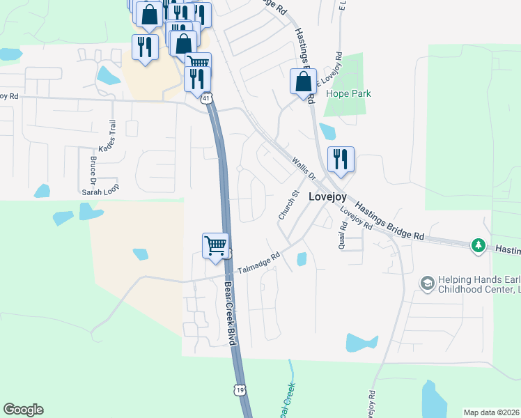 map of restaurants, bars, coffee shops, grocery stores, and more near 11882 Brightside Parkway in Hampton