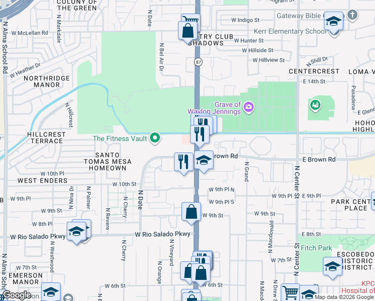 map of restaurants, bars, coffee shops, grocery stores, and more near in Mesa