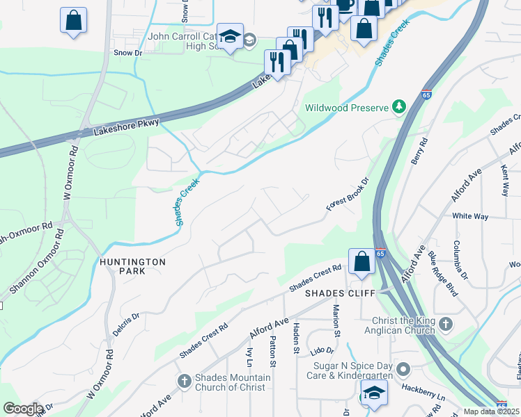 map of restaurants, bars, coffee shops, grocery stores, and more near 948 Shades Glen Drive in Birmingham