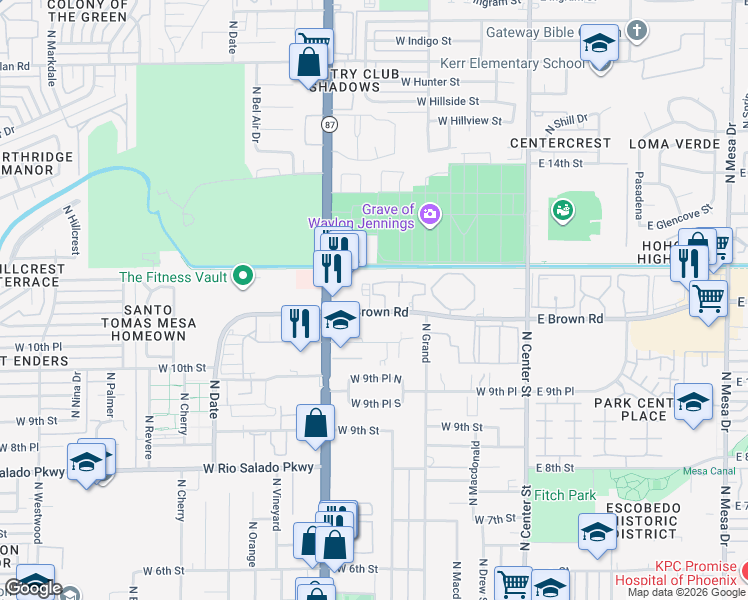 map of restaurants, bars, coffee shops, grocery stores, and more near 333 West Brown Road in Mesa