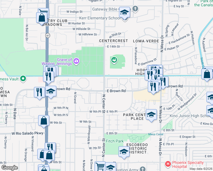 map of restaurants, bars, coffee shops, grocery stores, and more near in Mesa