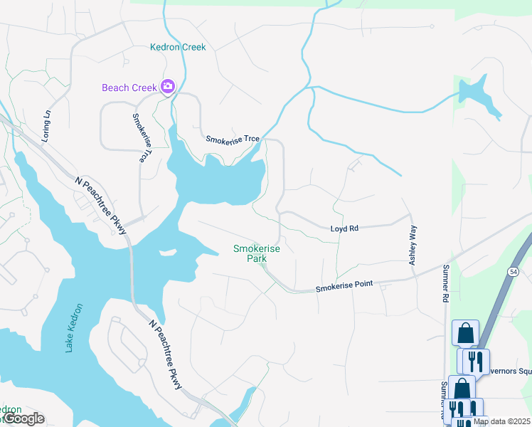 map of restaurants, bars, coffee shops, grocery stores, and more near 264 Smokerise Trce in Peachtree City