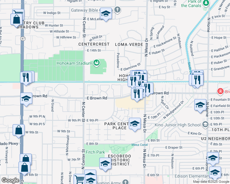 map of restaurants, bars, coffee shops, grocery stores, and more near in Mesa
