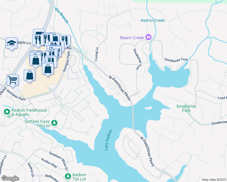 map of restaurants, bars, coffee shops, grocery stores, and more near 208 Cromwell Drive in Peachtree City