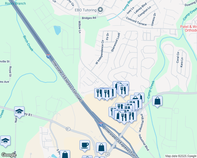 map of restaurants, bars, coffee shops, grocery stores, and more near 601 Willow Chase Drive in McDonough