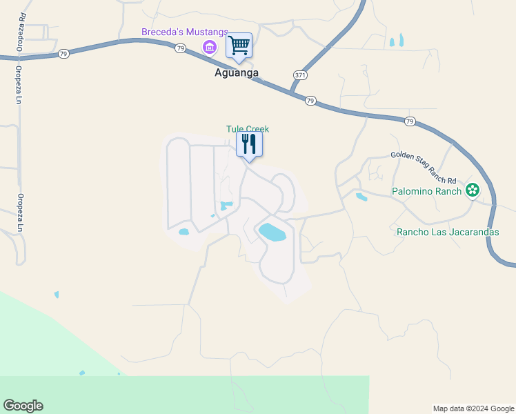 map of restaurants, bars, coffee shops, grocery stores, and more near 45525 California 79 in Aguanga
