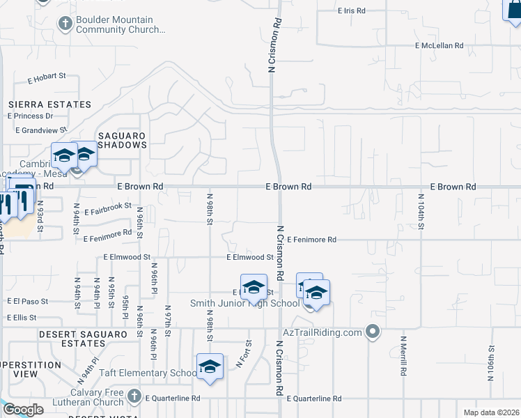map of restaurants, bars, coffee shops, grocery stores, and more near 9960 East Flanders Road in Mesa