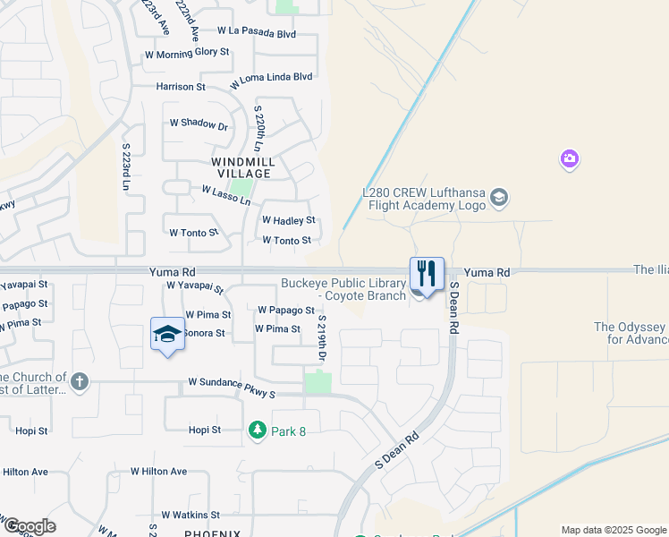 map of restaurants, bars, coffee shops, grocery stores, and more near West Yuma Road & South Dean Road in Buckeye