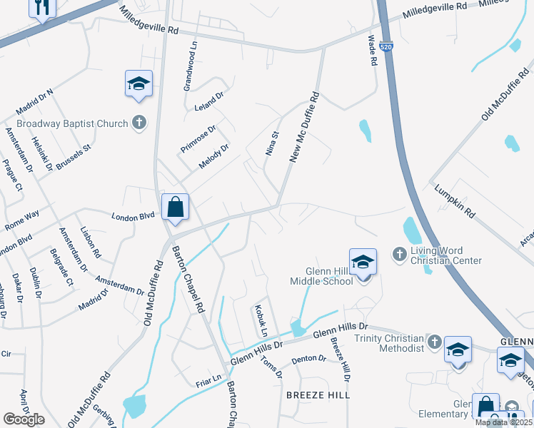 map of restaurants, bars, coffee shops, grocery stores, and more near 3110 Old McDuffie Road in Augusta