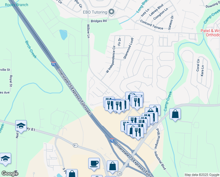 map of restaurants, bars, coffee shops, grocery stores, and more near 111 Willow Chase Drive in McDonough