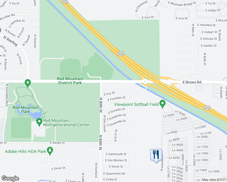 map of restaurants, bars, coffee shops, grocery stores, and more near 8064 East Fox Street in Mesa