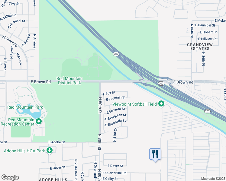 map of restaurants, bars, coffee shops, grocery stores, and more near 8064 East Fox Street in Mesa