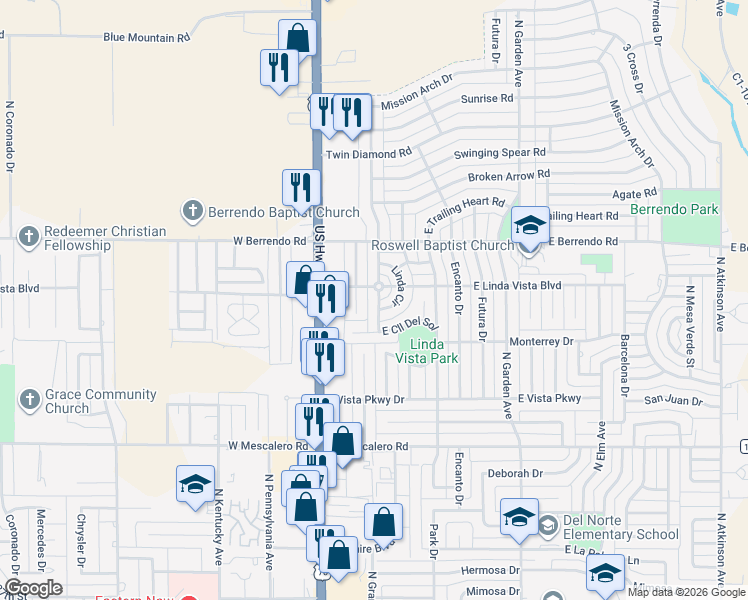 map of restaurants, bars, coffee shops, grocery stores, and more near 3201-3299 Alhambra Dr in Roswell
