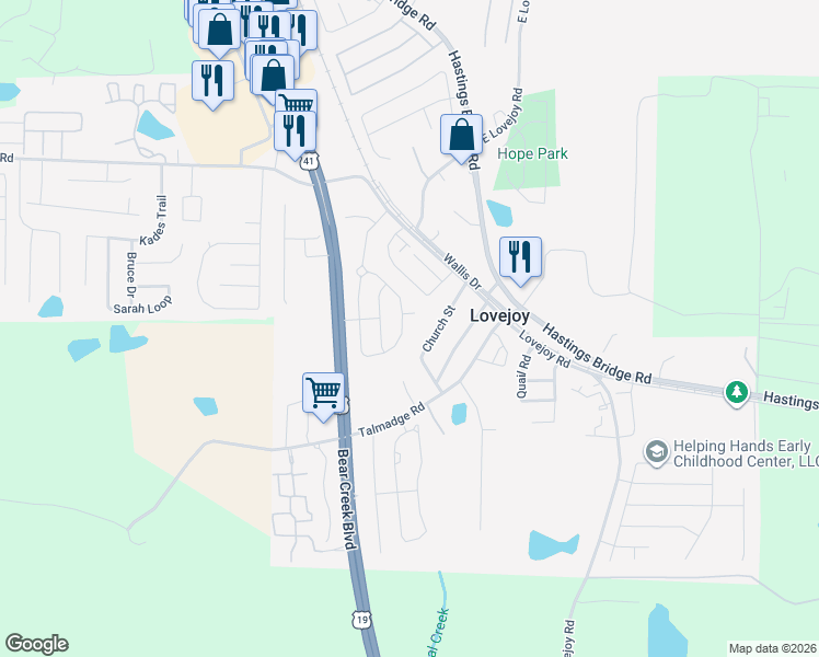 map of restaurants, bars, coffee shops, grocery stores, and more near 2299 Elsie Way in Hampton