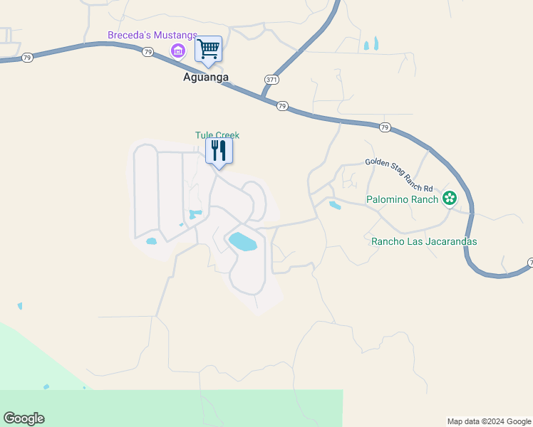 map of restaurants, bars, coffee shops, grocery stores, and more near 45525 California 79 in Aguanga