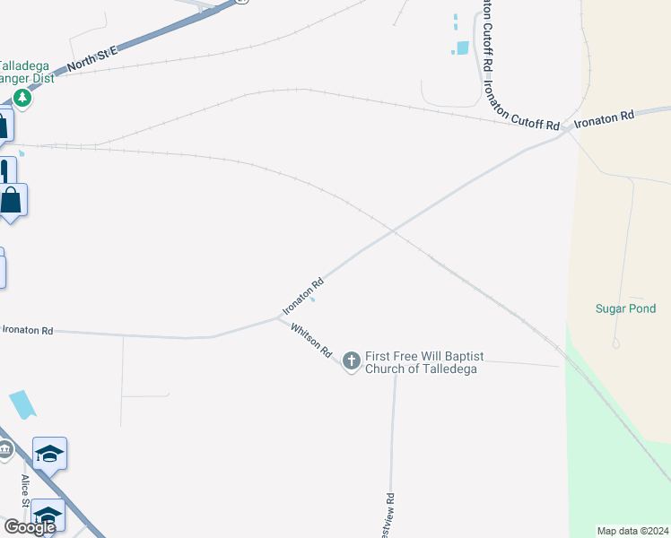 map of restaurants, bars, coffee shops, grocery stores, and more near Ironaton Road in Talladega