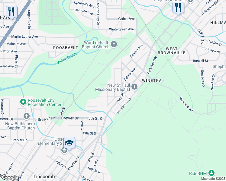 map of restaurants, bars, coffee shops, grocery stores, and more near 1810 Matthews Avenue in Bessemer