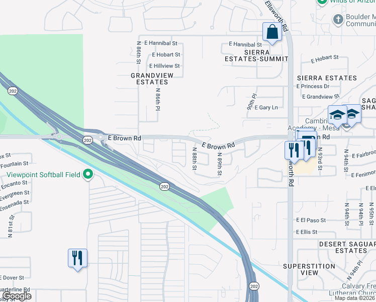 map of restaurants, bars, coffee shops, grocery stores, and more near 1143 North Steele in Mesa
