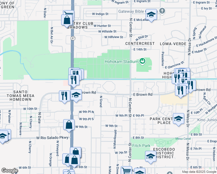 map of restaurants, bars, coffee shops, grocery stores, and more near North Centennial Village in Mesa