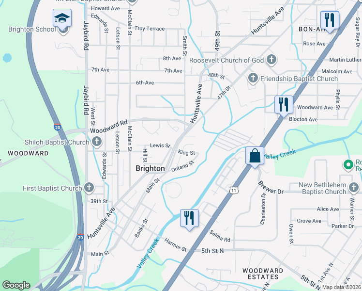 map of restaurants, bars, coffee shops, grocery stores, and more near 4430 Huntsville Avenue in Brighton