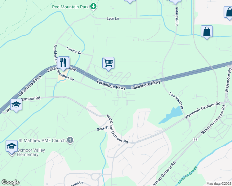 map of restaurants, bars, coffee shops, grocery stores, and more near 1700 Lakeshore Ridge in Birmingham