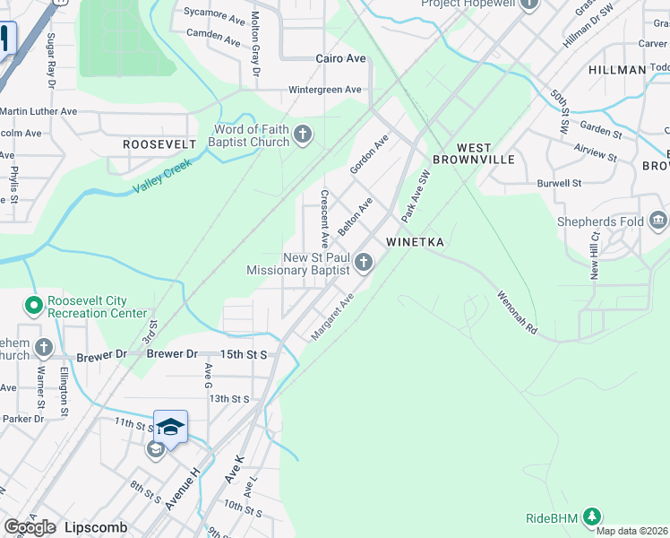 map of restaurants, bars, coffee shops, grocery stores, and more near 6806 Avenue K in Bessemer