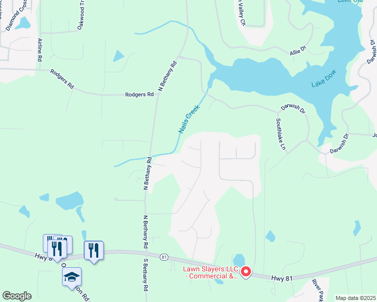 map of restaurants, bars, coffee shops, grocery stores, and more near 204 Tree Crest Court in McDonough