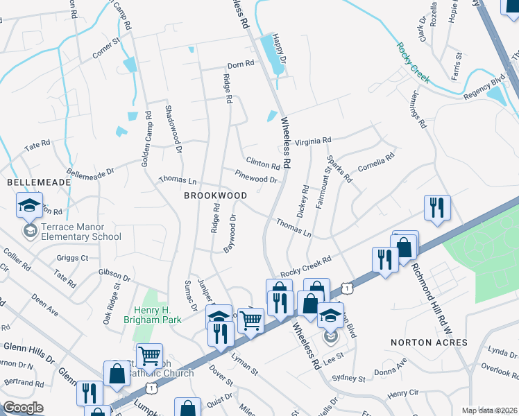 map of restaurants, bars, coffee shops, grocery stores, and more near 3007 Thomas Lane in Augusta