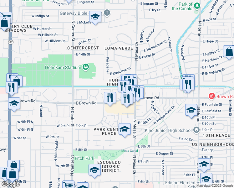map of restaurants, bars, coffee shops, grocery stores, and more near 262 East Brown Road in Mesa