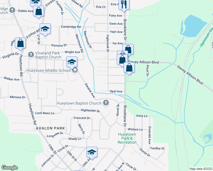 map of restaurants, bars, coffee shops, grocery stores, and more near 200 Nabors Avenue in Hueytown