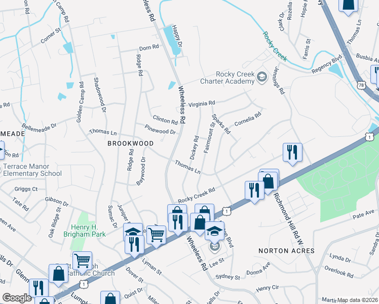map of restaurants, bars, coffee shops, grocery stores, and more near 2425 Dickey Road in Augusta