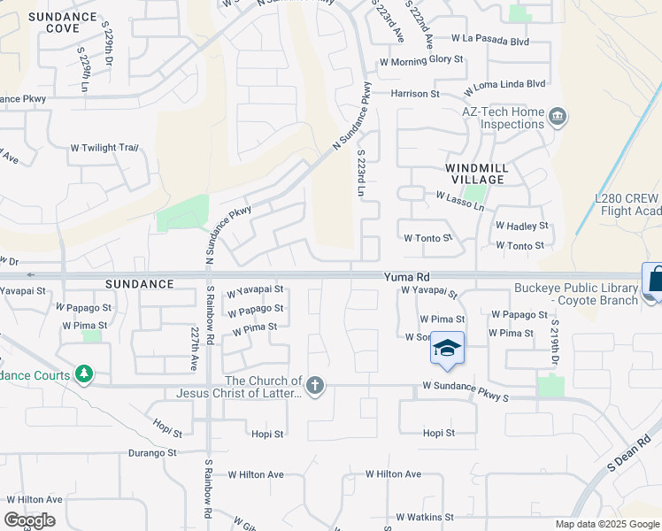 map of restaurants, bars, coffee shops, grocery stores, and more near 22429 West Desert Bloom Street in Buckeye