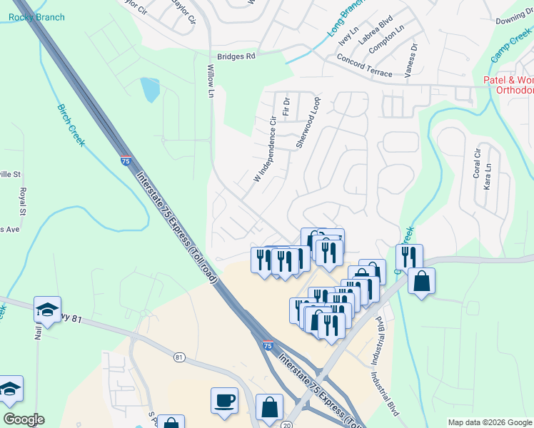 map of restaurants, bars, coffee shops, grocery stores, and more near 11 Greenview Drive in McDonough