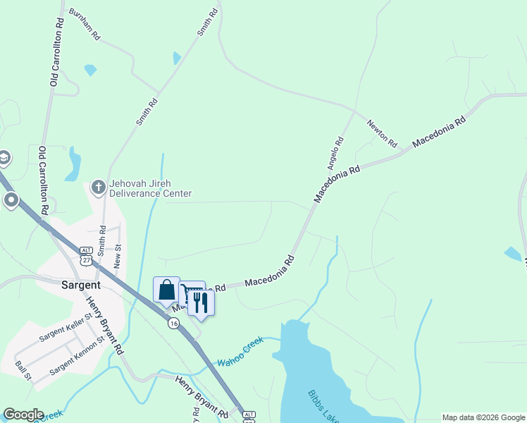 map of restaurants, bars, coffee shops, grocery stores, and more near 31 Ridgeview Drive in Newnan