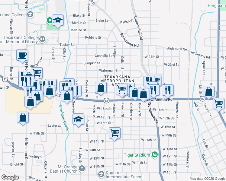 map of restaurants, bars, coffee shops, grocery stores, and more near in Texarkana