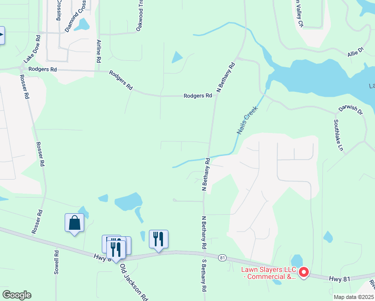 map of restaurants, bars, coffee shops, grocery stores, and more near 125 Chardonnay Oaks Drive in McDonough