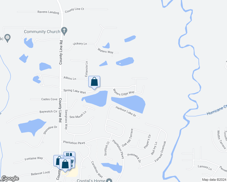 map of restaurants, bars, coffee shops, grocery stores, and more near 11 Waters Edge Way in Fayetteville