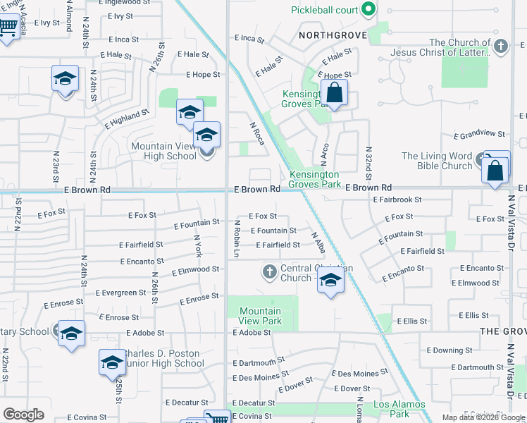 map of restaurants, bars, coffee shops, grocery stores, and more near 2866 East Fox Street in Mesa