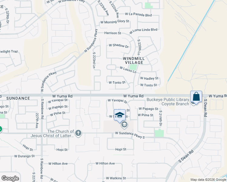 map of restaurants, bars, coffee shops, grocery stores, and more near 22214 West Desert Bloom Street in Buckeye